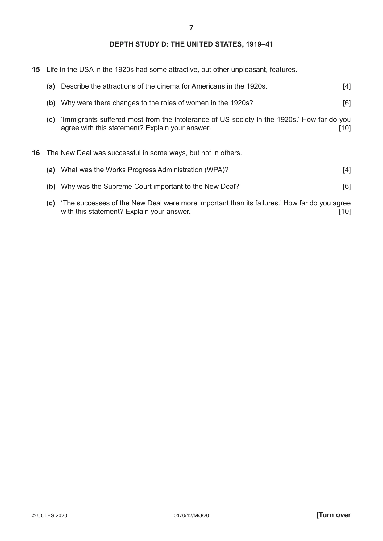 Cambridge IGCSE History 0470 2020 May/June Paper 1 · Variant 2 question paper, page 7 of 12