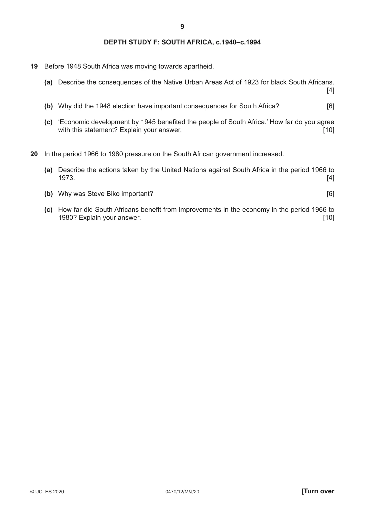 Cambridge IGCSE History 0470 2020 May/June Paper 1 · Variant 2 question paper, page 9 of 12