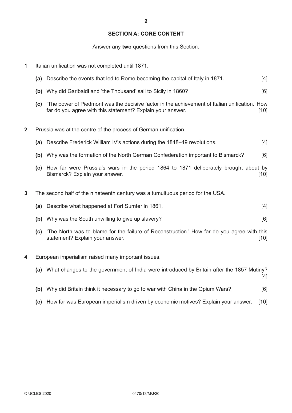 Cambridge IGCSE History 0470 2020 May/June Paper 1 · Variant 3 question paper, page 2 of 12