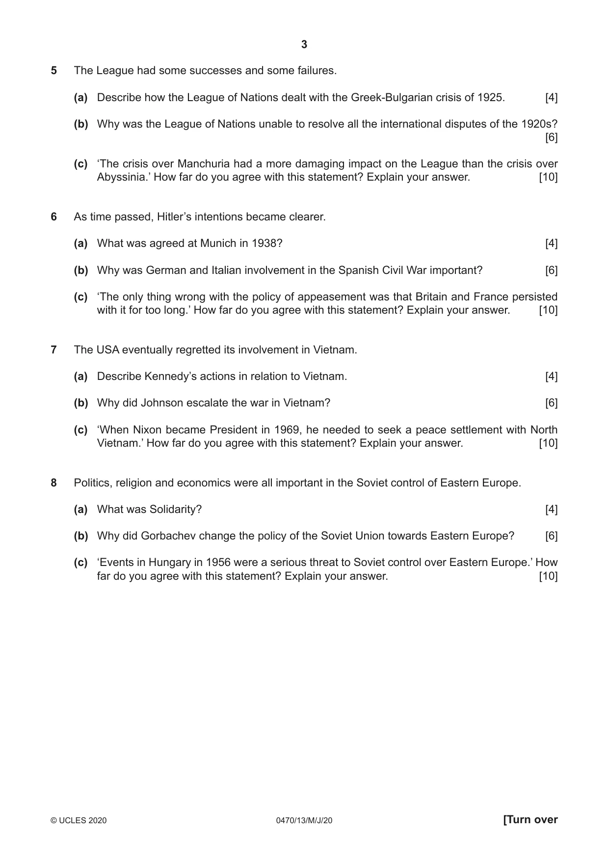 Cambridge IGCSE History 0470 2020 May/June Paper 1 · Variant 3 question paper, page 3 of 12
