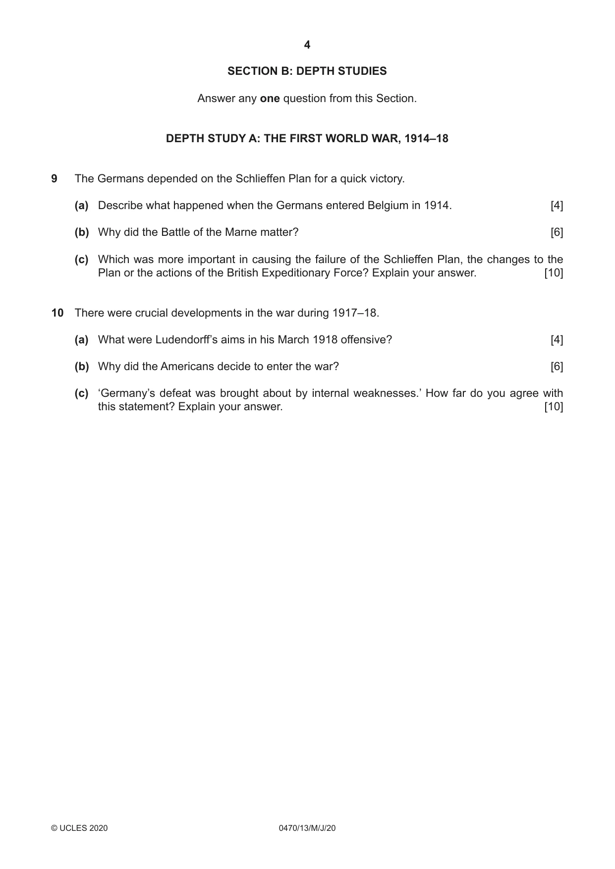 Cambridge IGCSE History 0470 2020 May/June Paper 1 · Variant 3 question paper, page 4 of 12