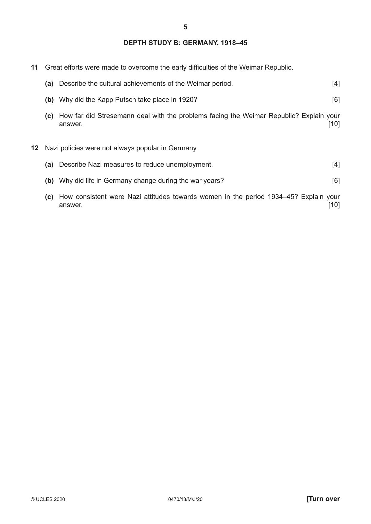 Cambridge IGCSE History 0470 2020 May/June Paper 1 · Variant 3 question paper, page 5 of 12