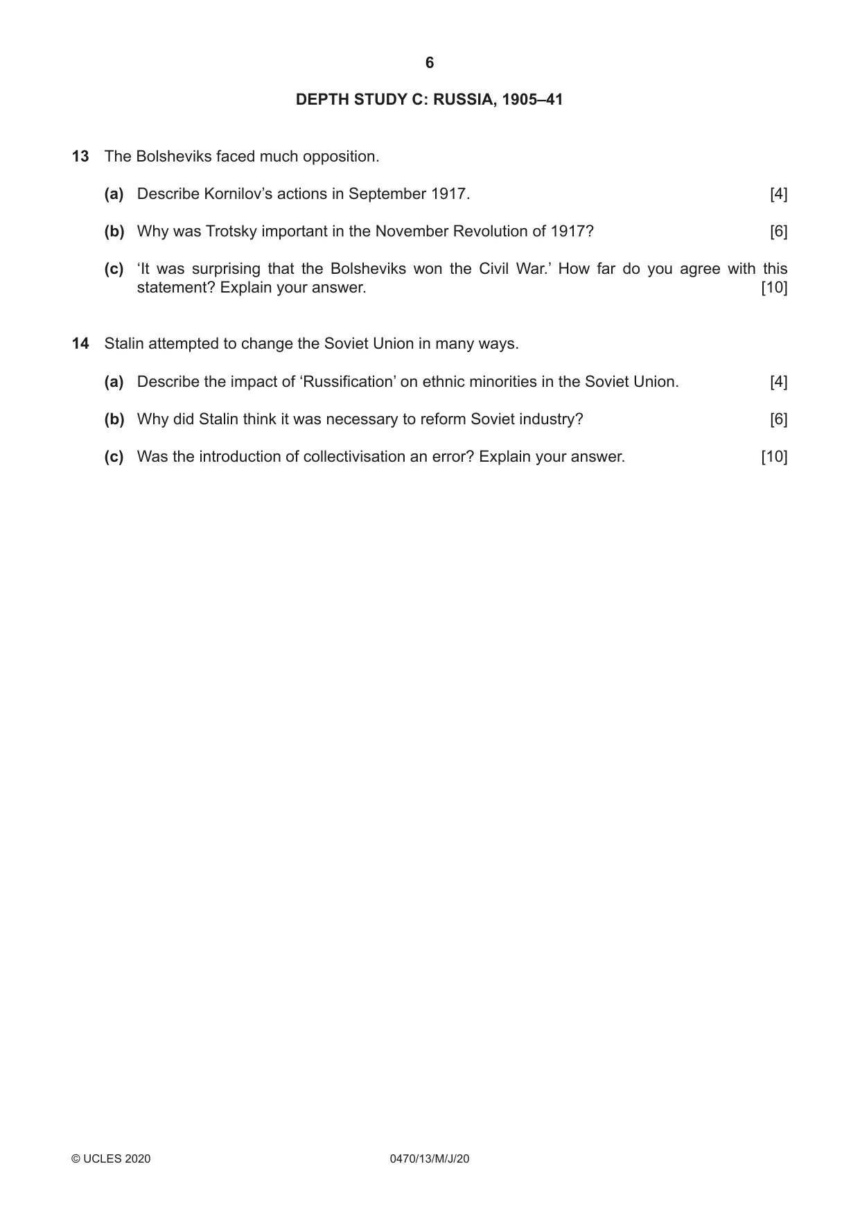 Cambridge IGCSE History 0470 2020 May/June Paper 1 · Variant 3 question paper, page 6 of 12
