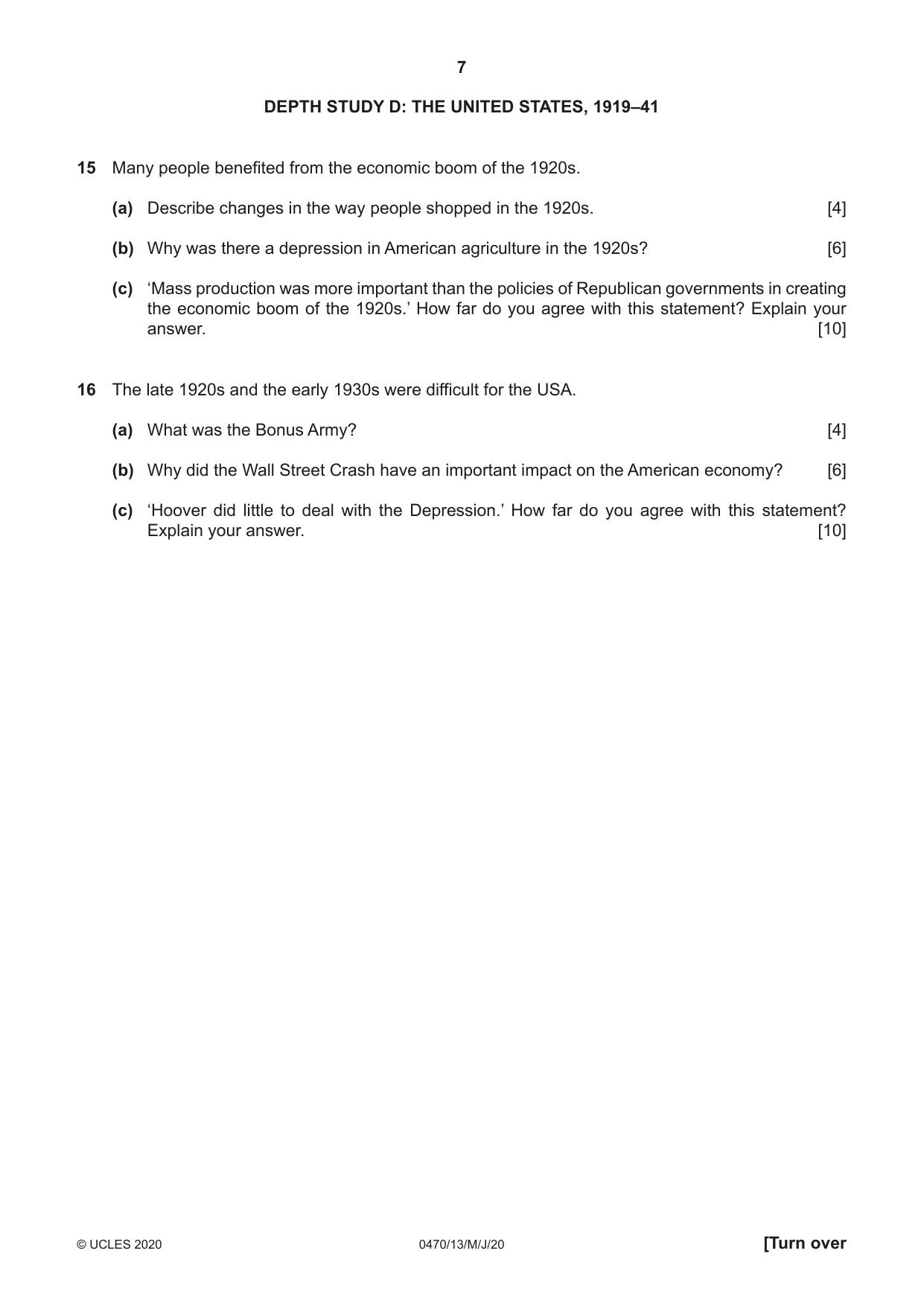 Cambridge IGCSE History 0470 2020 May/June Paper 1 · Variant 3 question paper, page 7 of 12