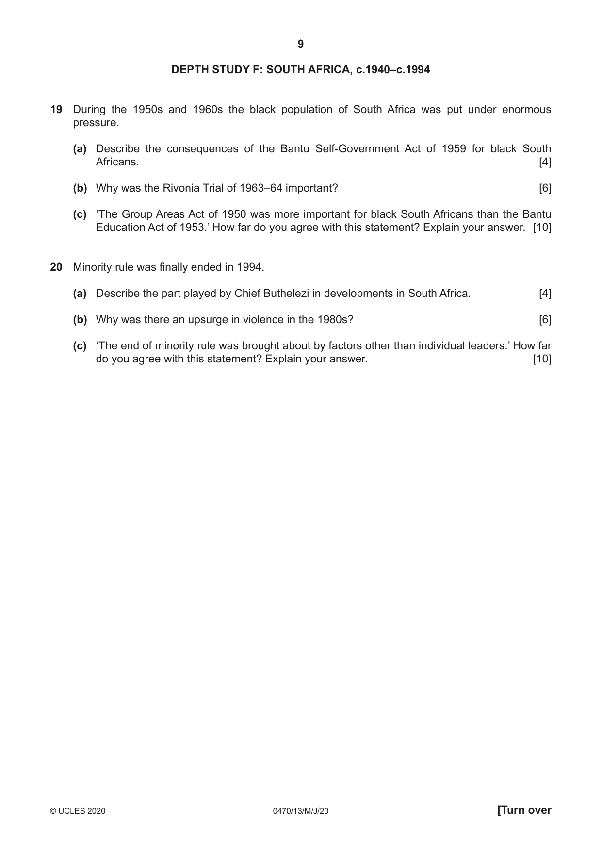 Cambridge IGCSE History 0470 2020 May/June Paper 1 · Variant 3 question paper, page 9 of 12