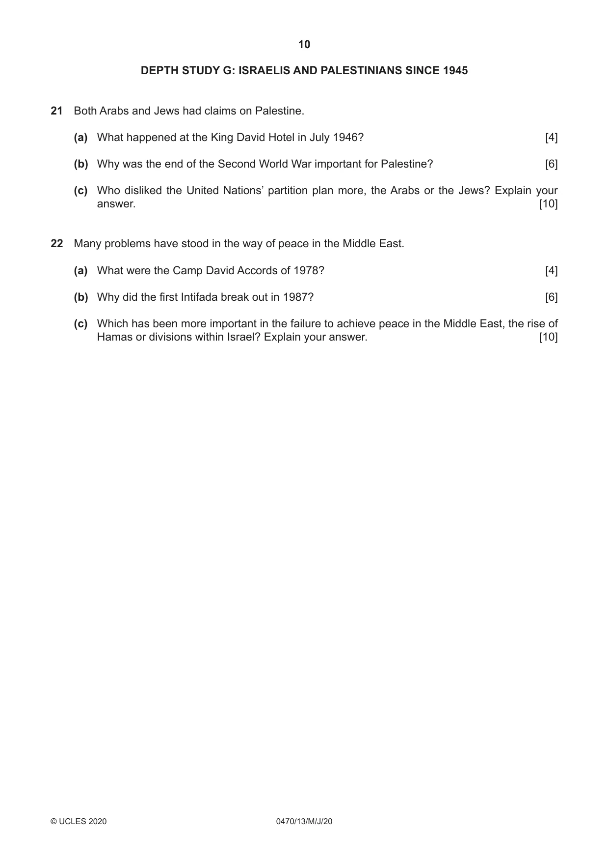 Cambridge IGCSE History 0470 2020 May/June Paper 1 · Variant 3 question paper, page 10 of 12