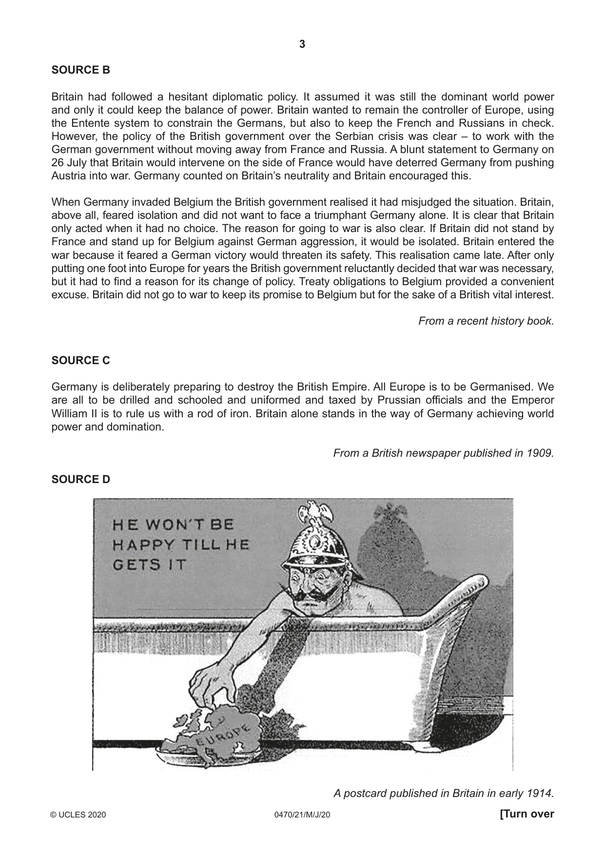 Cambridge IGCSE History 0470 2020 May/June Paper 2 · Variant 1 question paper, page 3 of 16