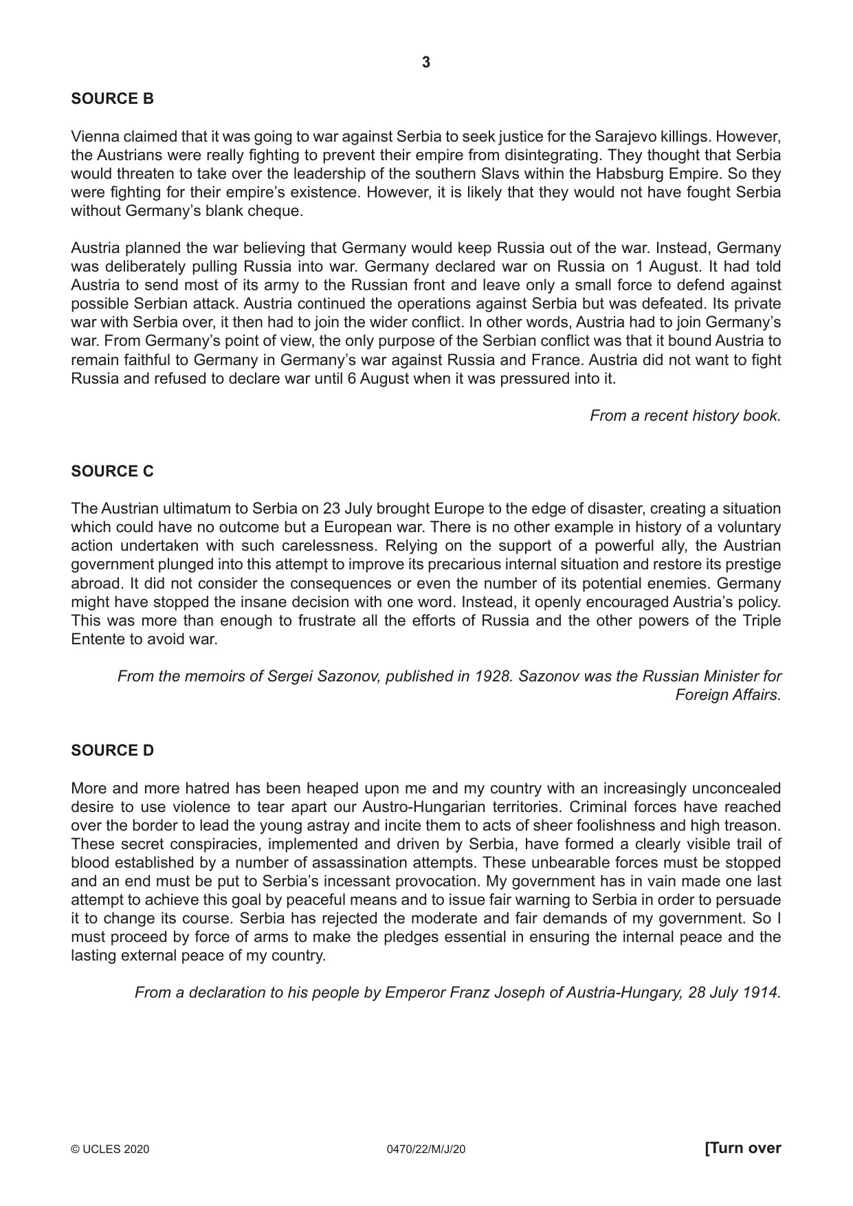 Cambridge IGCSE History 0470 2020 May/June Paper 2 · Variant 2 question paper, page 3 of 12