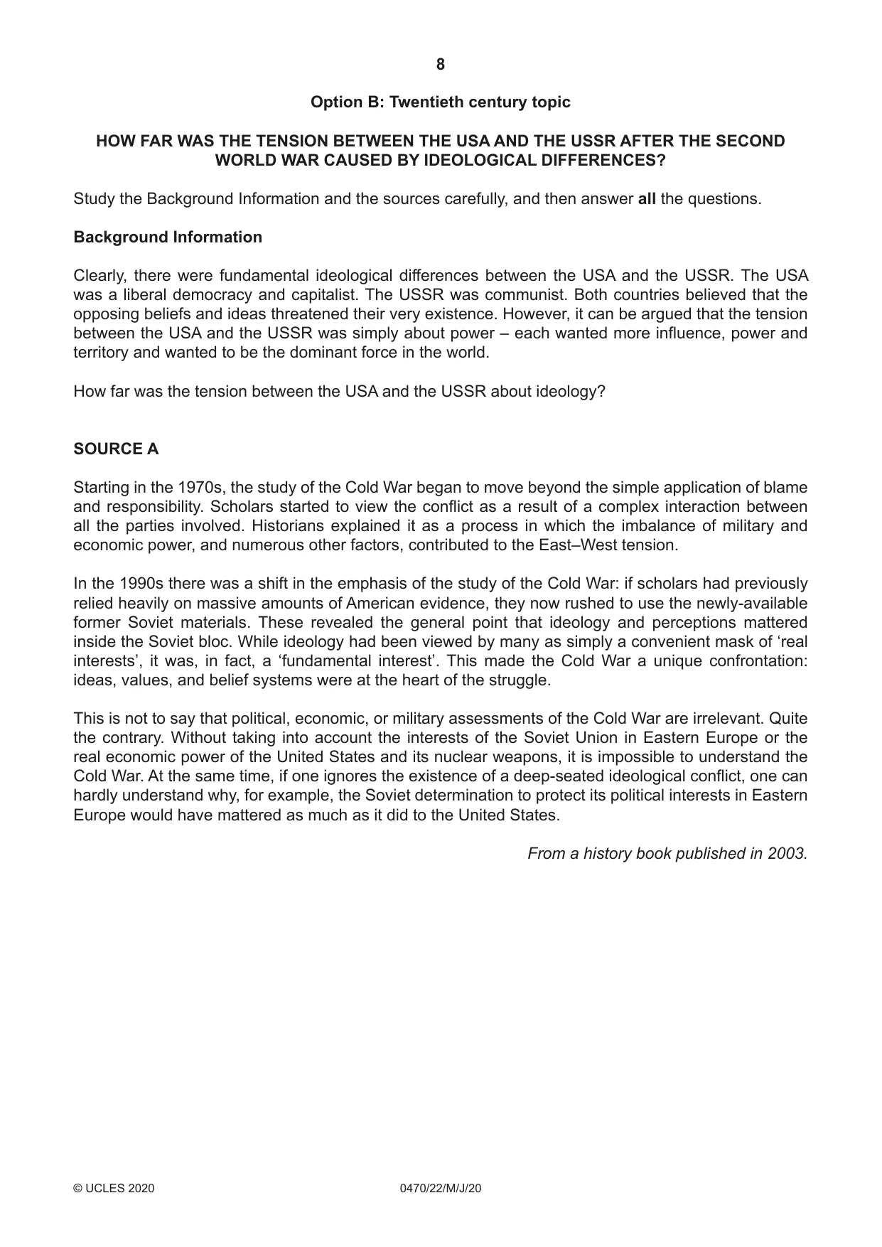 Cambridge IGCSE History 0470 2020 May/June Paper 2 · Variant 2 question paper, page 8 of 12