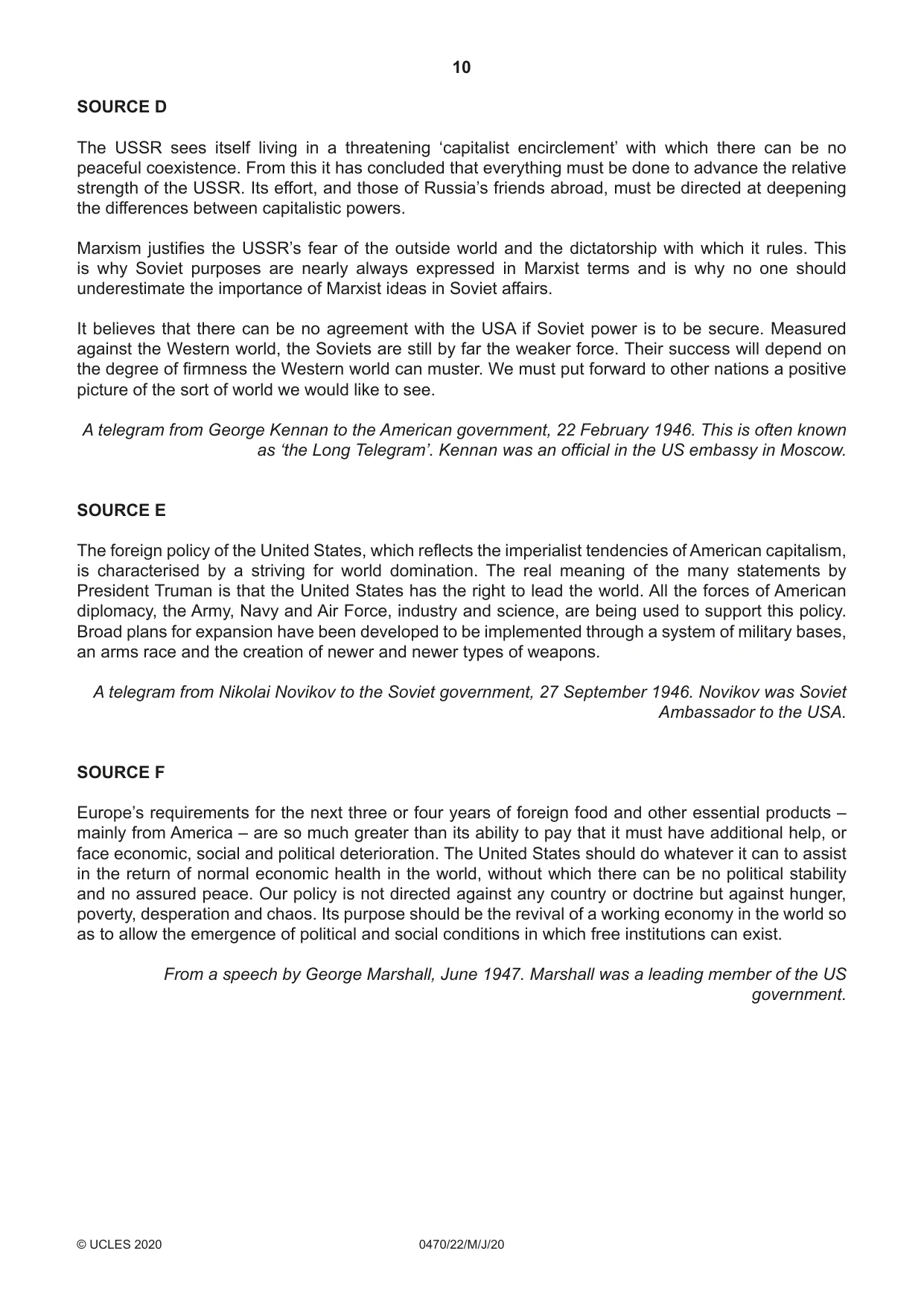 Cambridge IGCSE History 0470 2020 May/June Paper 2 · Variant 2 question paper, page 10 of 12