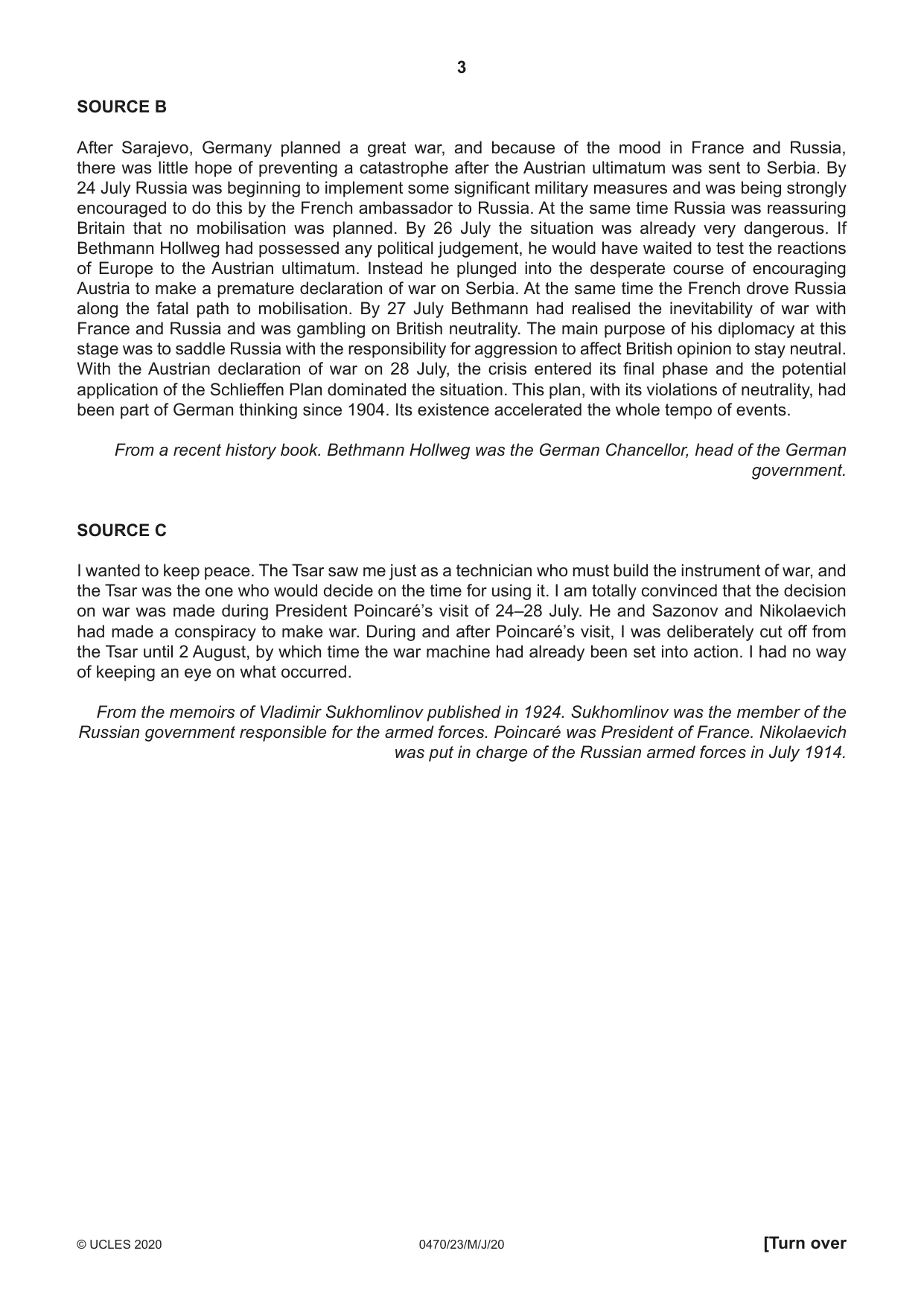 Cambridge IGCSE History 0470 2020 May/June Paper 2 · Variant 3 question paper, page 3 of 12