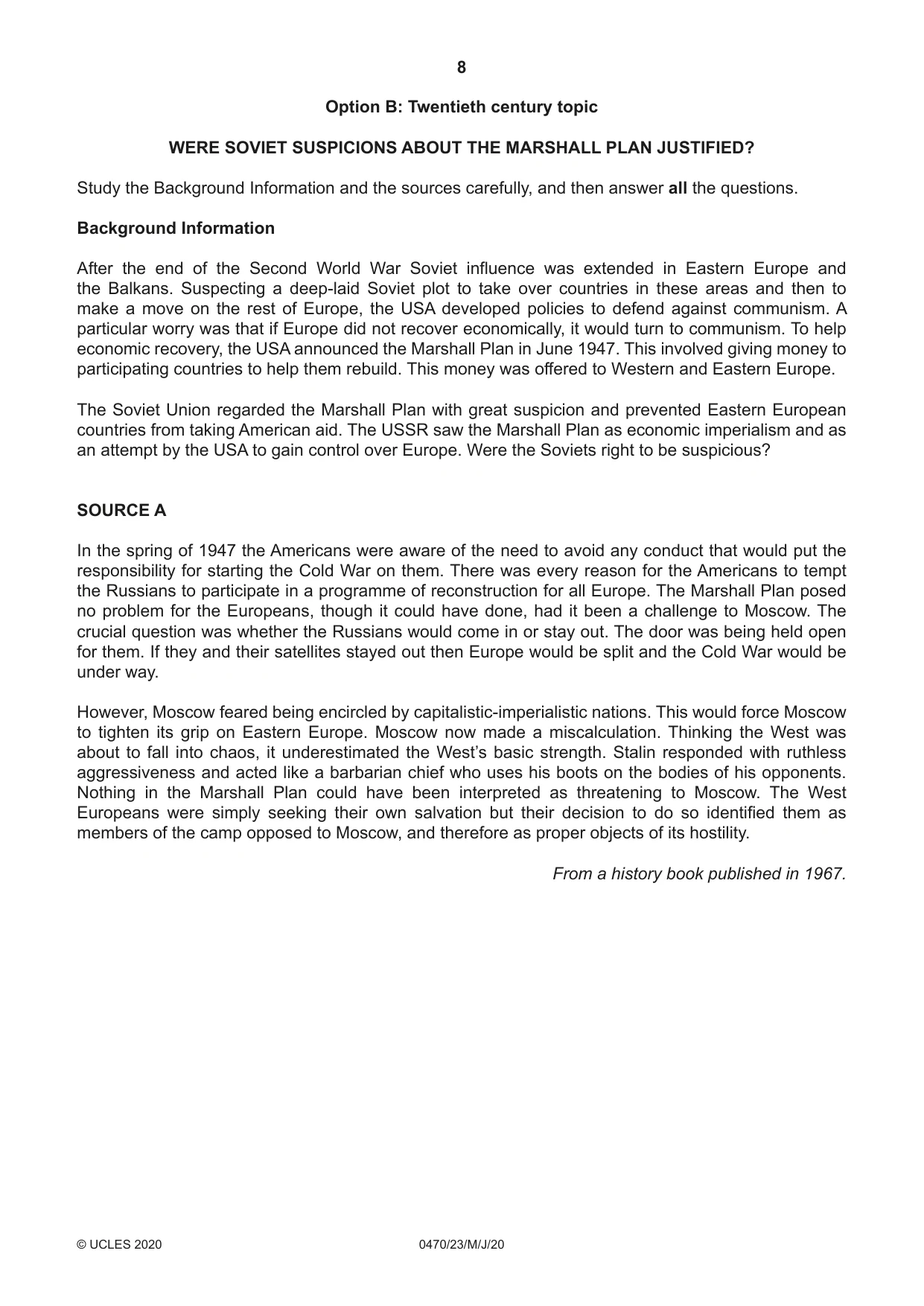 Cambridge IGCSE History 0470 2020 May/June Paper 2 · Variant 3 question paper, page 8 of 12