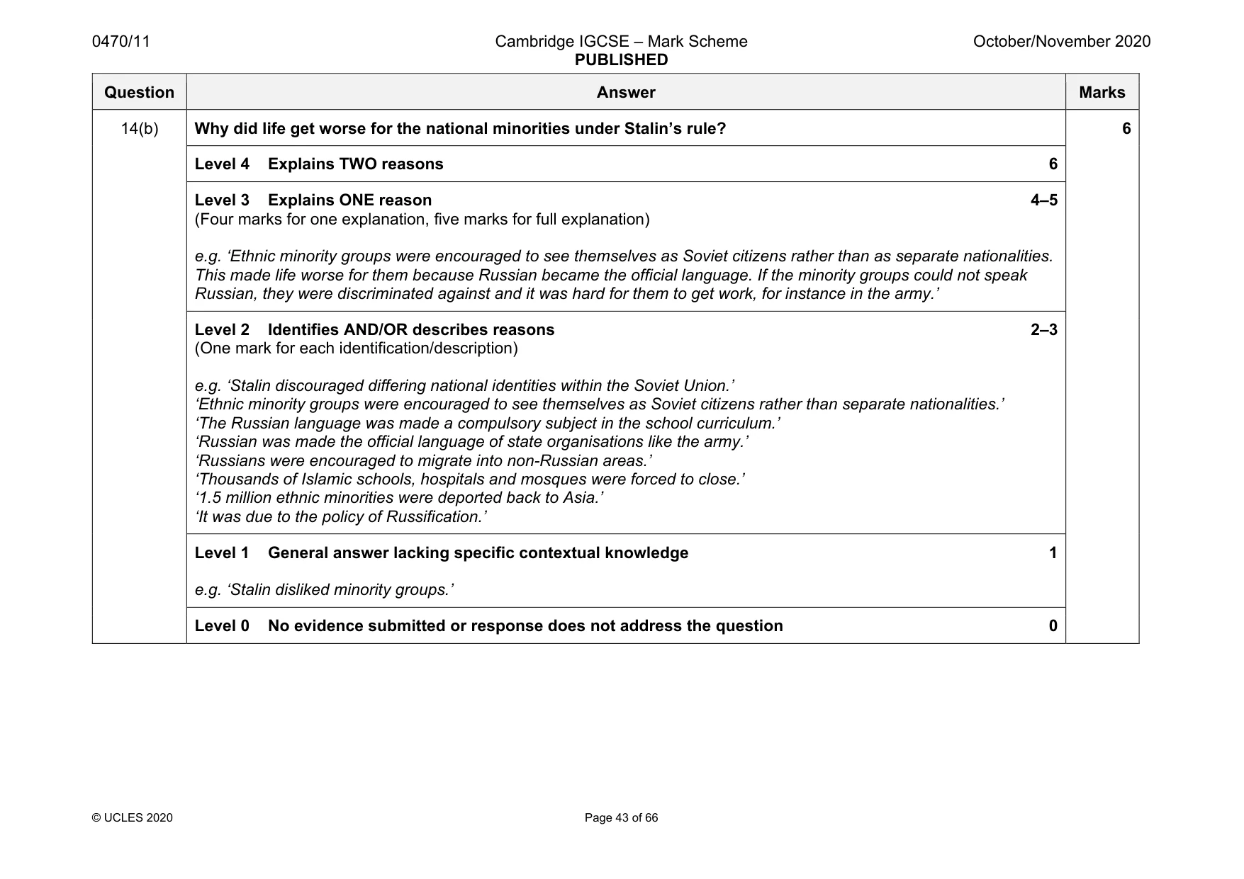Mark scheme, page 43 of 66