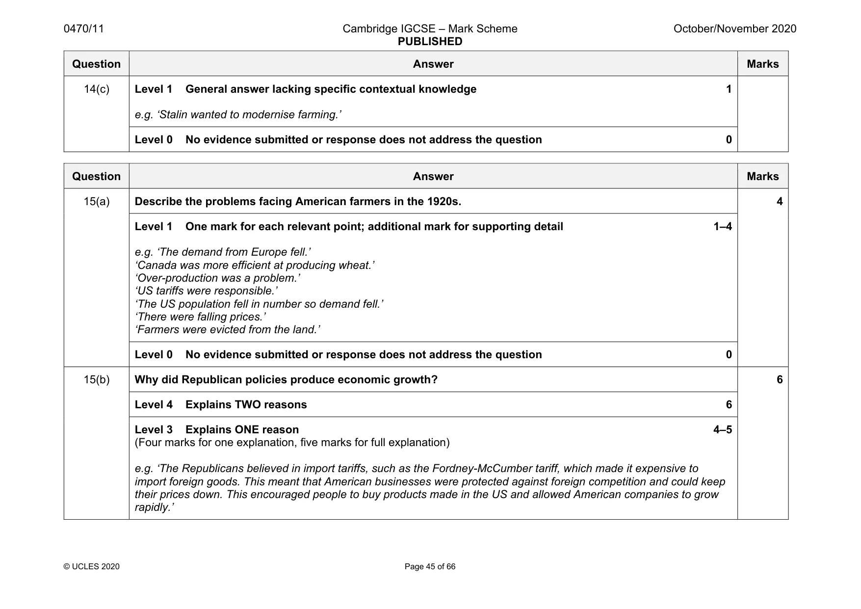 Mark scheme, page 45 of 66
