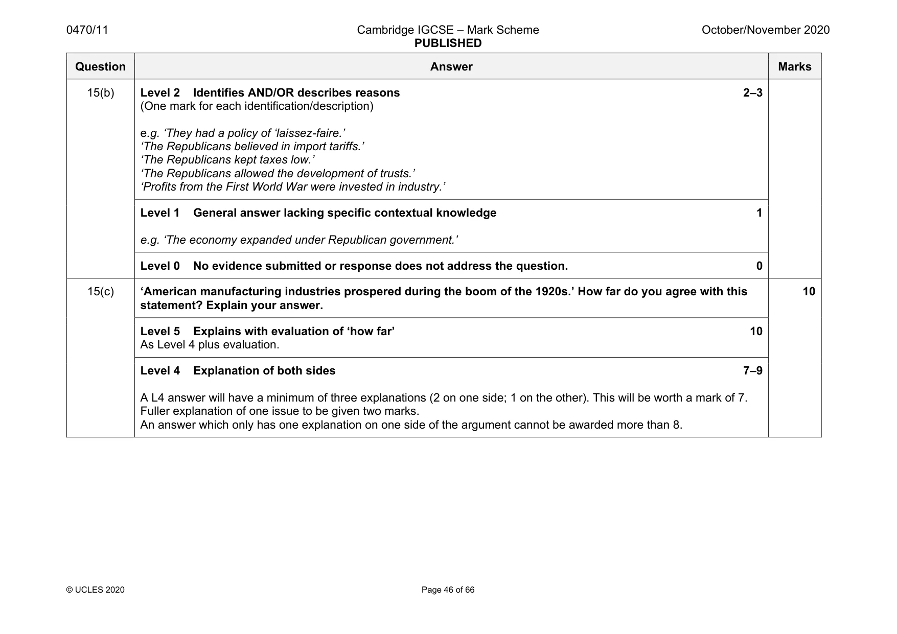 Mark scheme, page 46 of 66