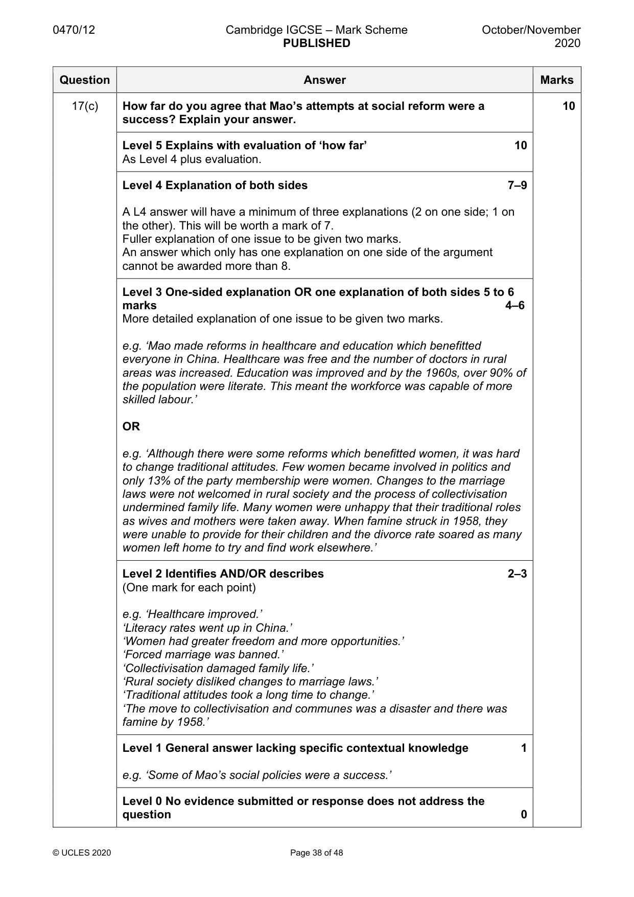 Mark scheme, page 38 of 48