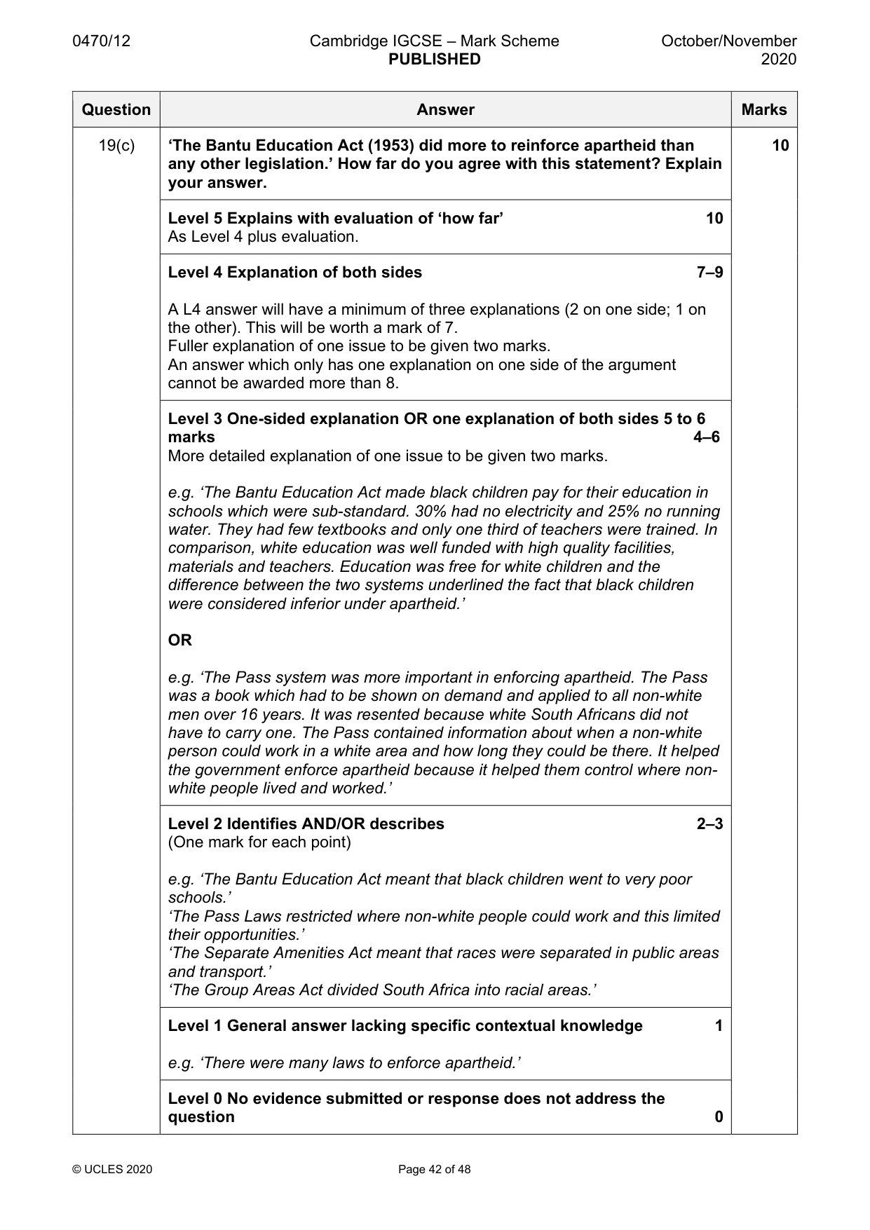 Mark scheme, page 42 of 48