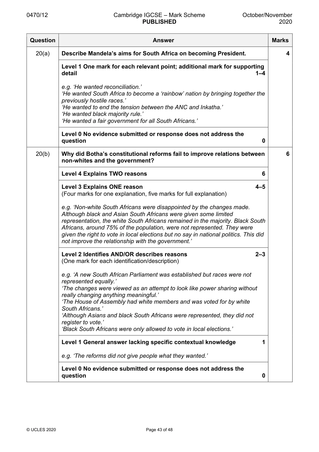 Mark scheme, page 43 of 48