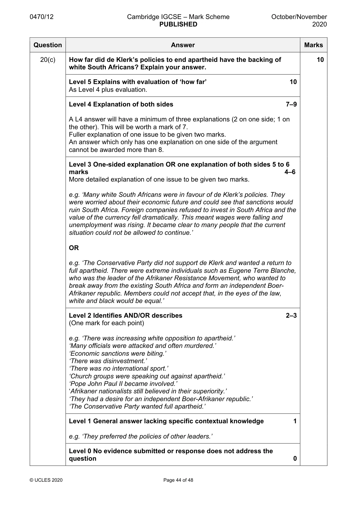 Mark scheme, page 44 of 48