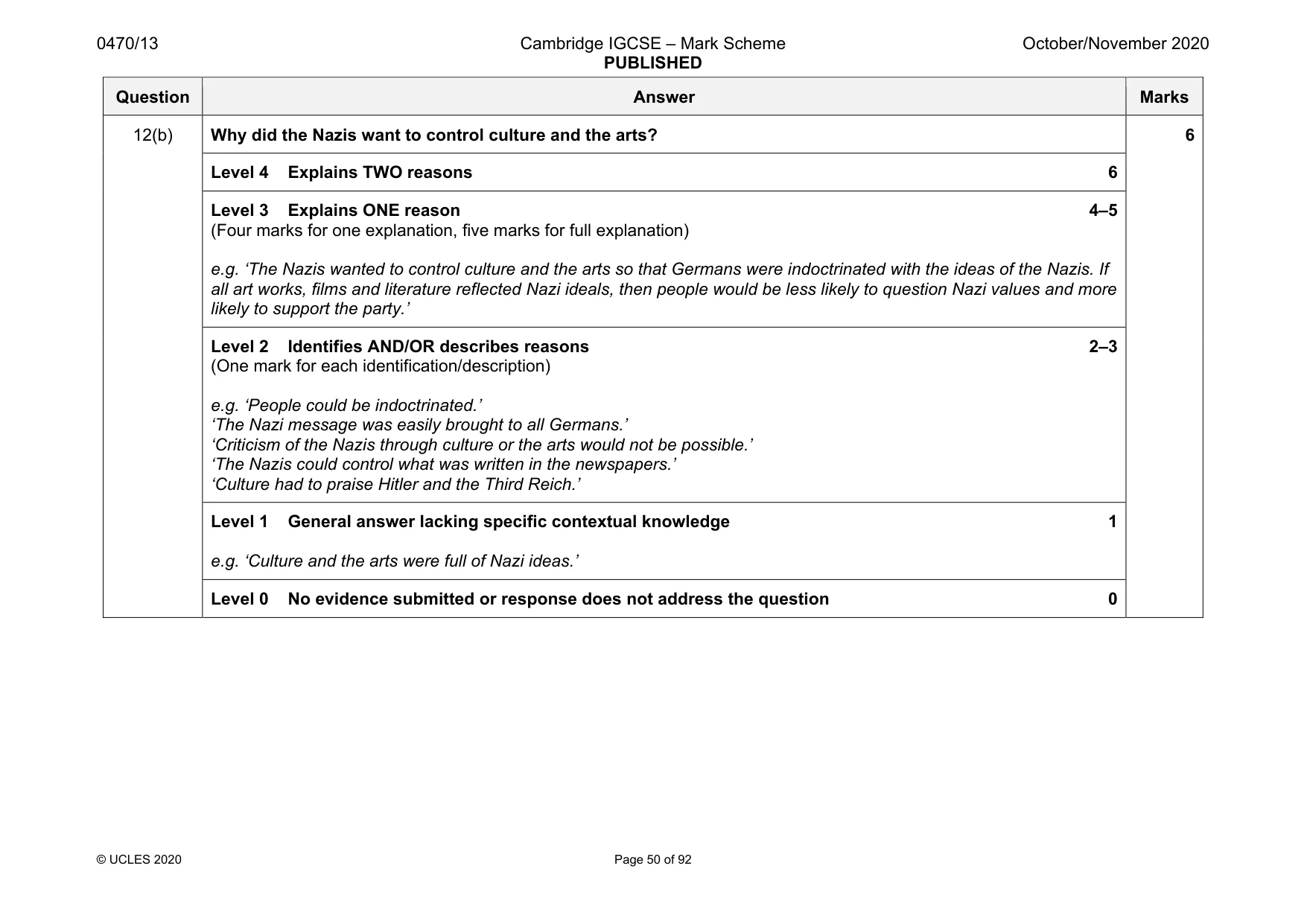 Mark scheme, page 50 of 92
