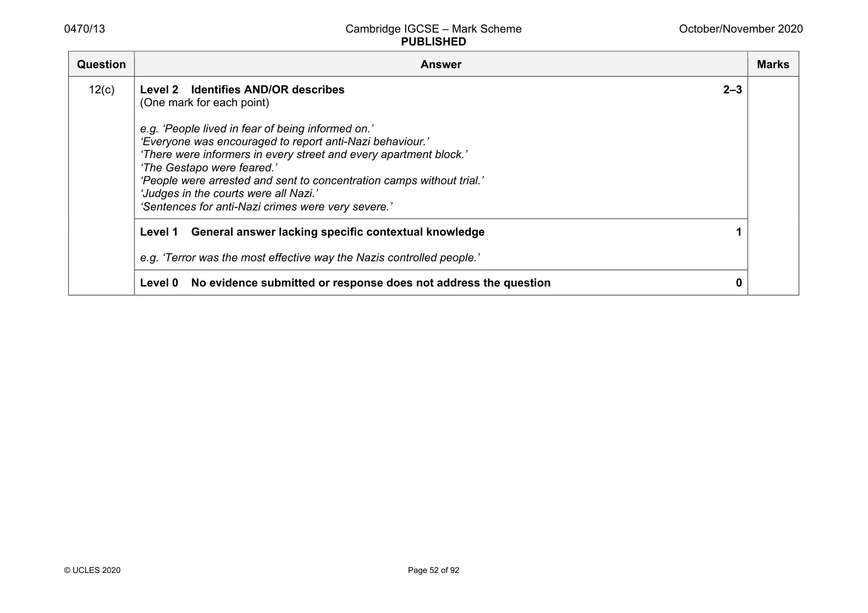 Mark scheme, page 52 of 92