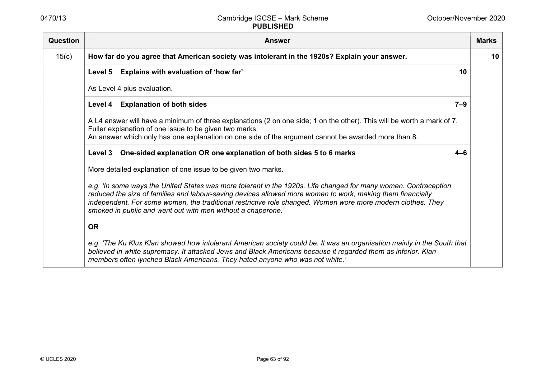 Mark scheme, page 63 of 92