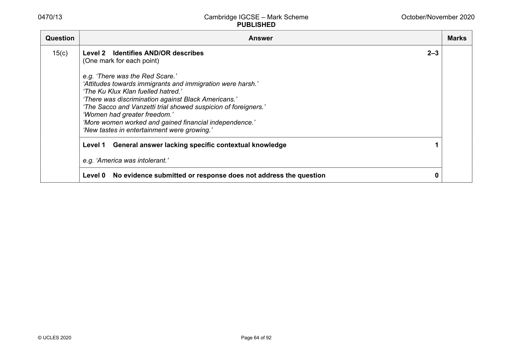 Mark scheme, page 64 of 92