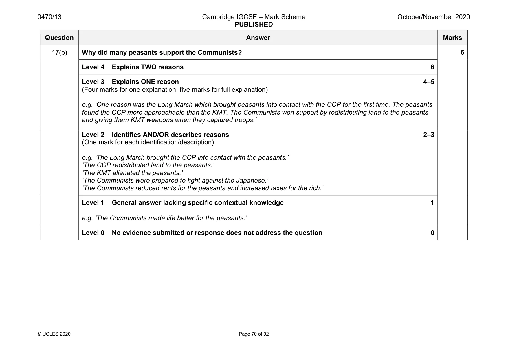 Mark scheme, page 70 of 92