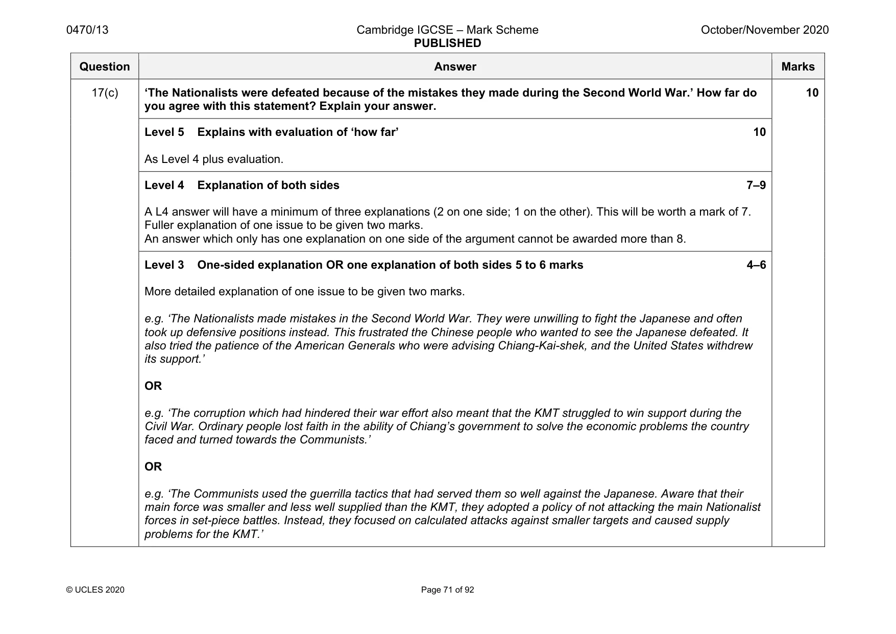 Mark scheme, page 71 of 92