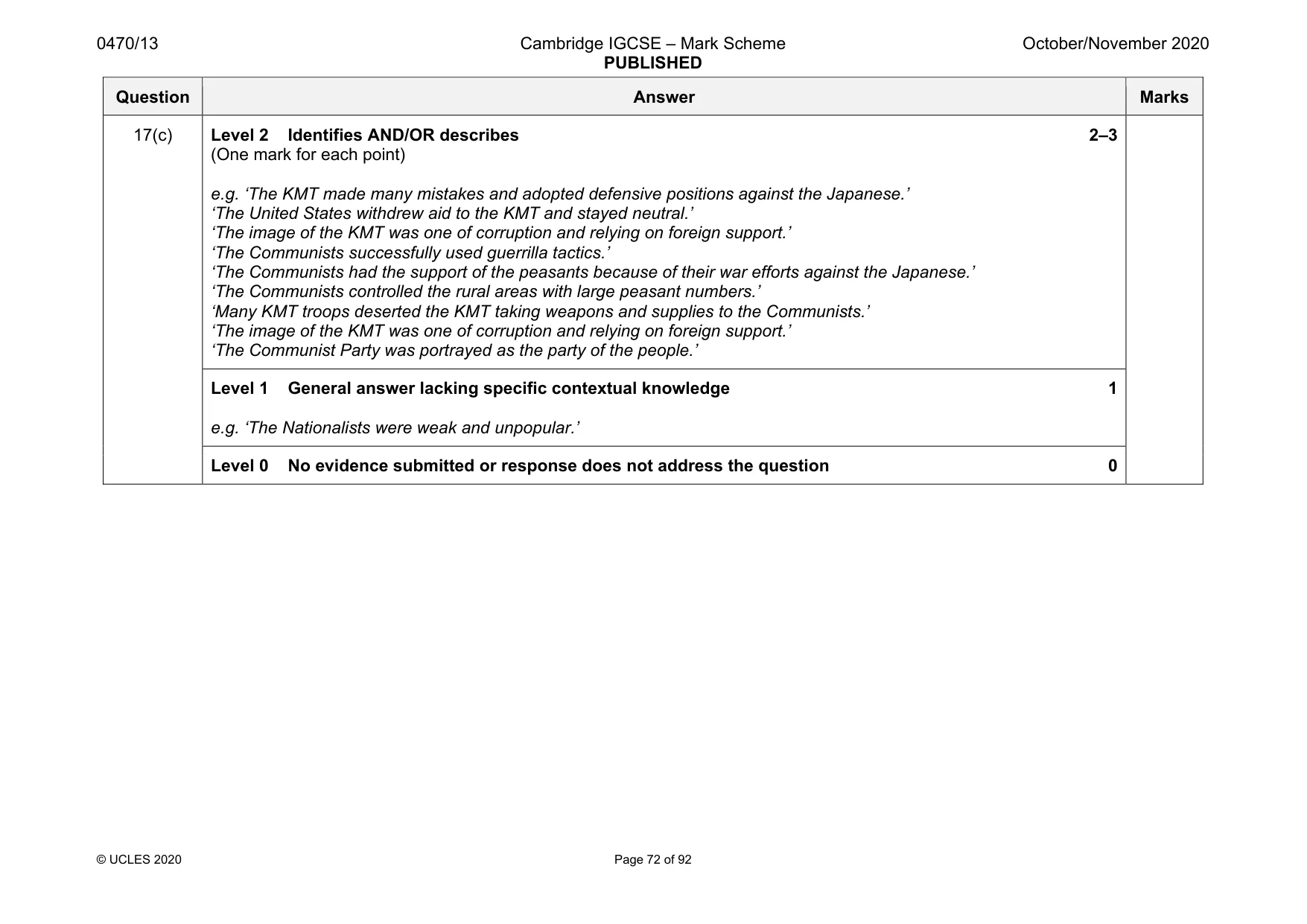 Mark scheme, page 72 of 92