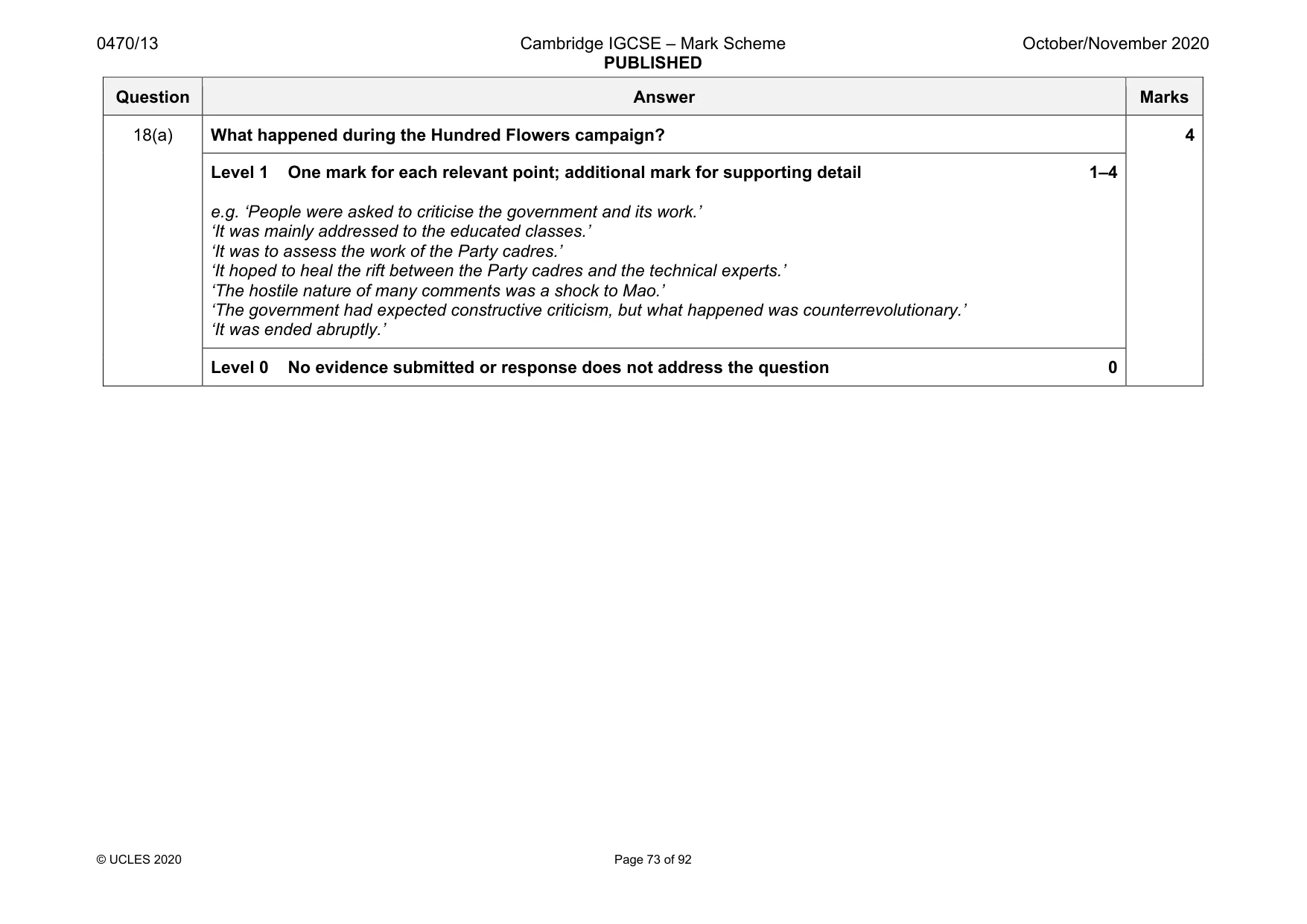 Mark scheme, page 73 of 92
