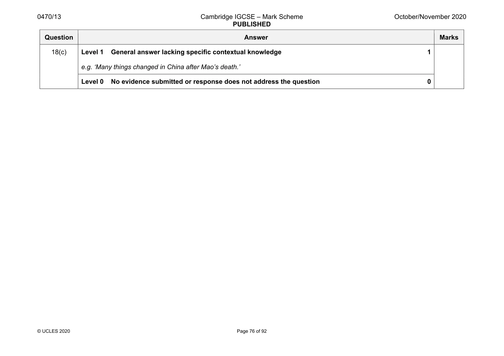Mark scheme, page 76 of 92