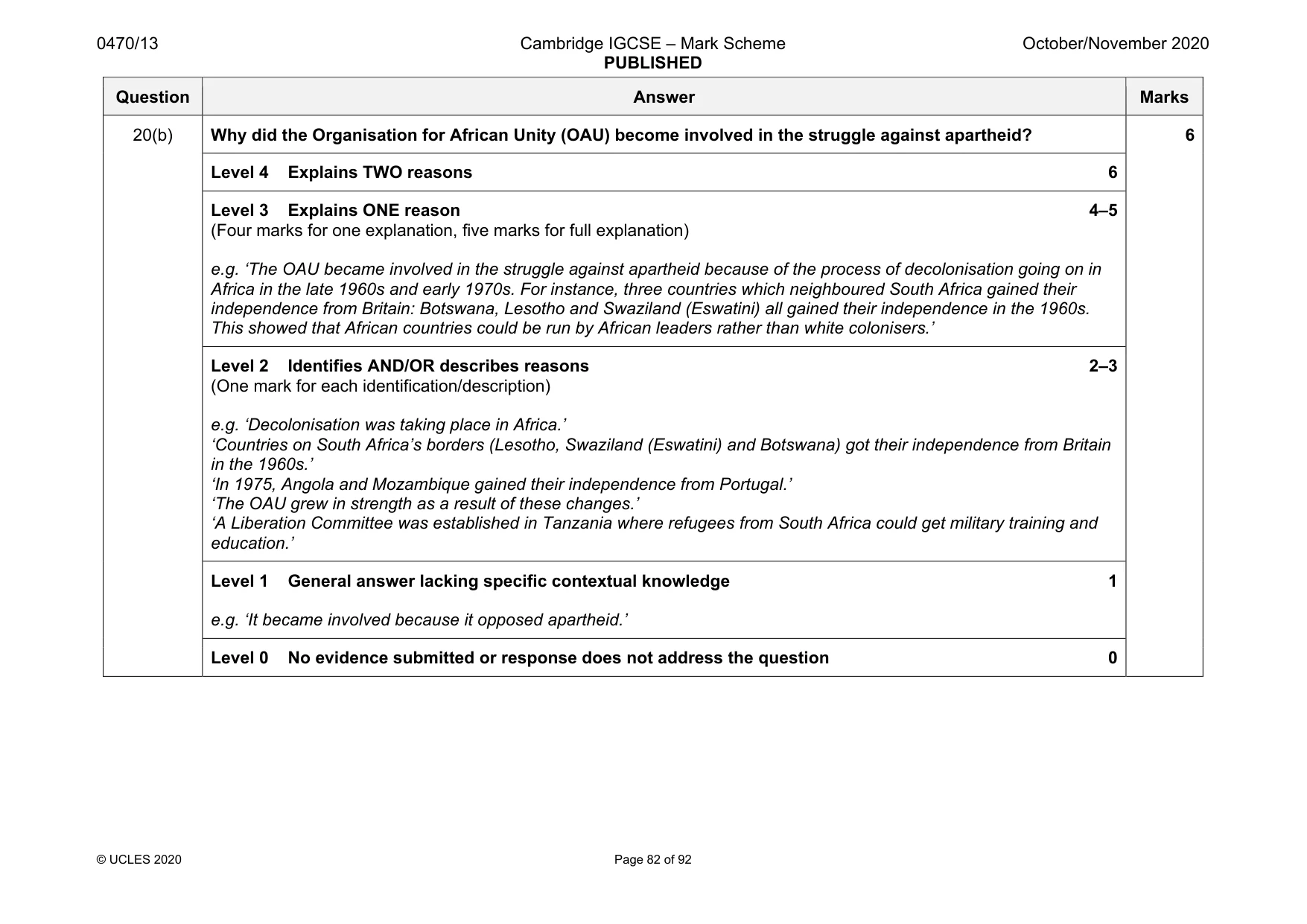 Mark scheme, page 82 of 92