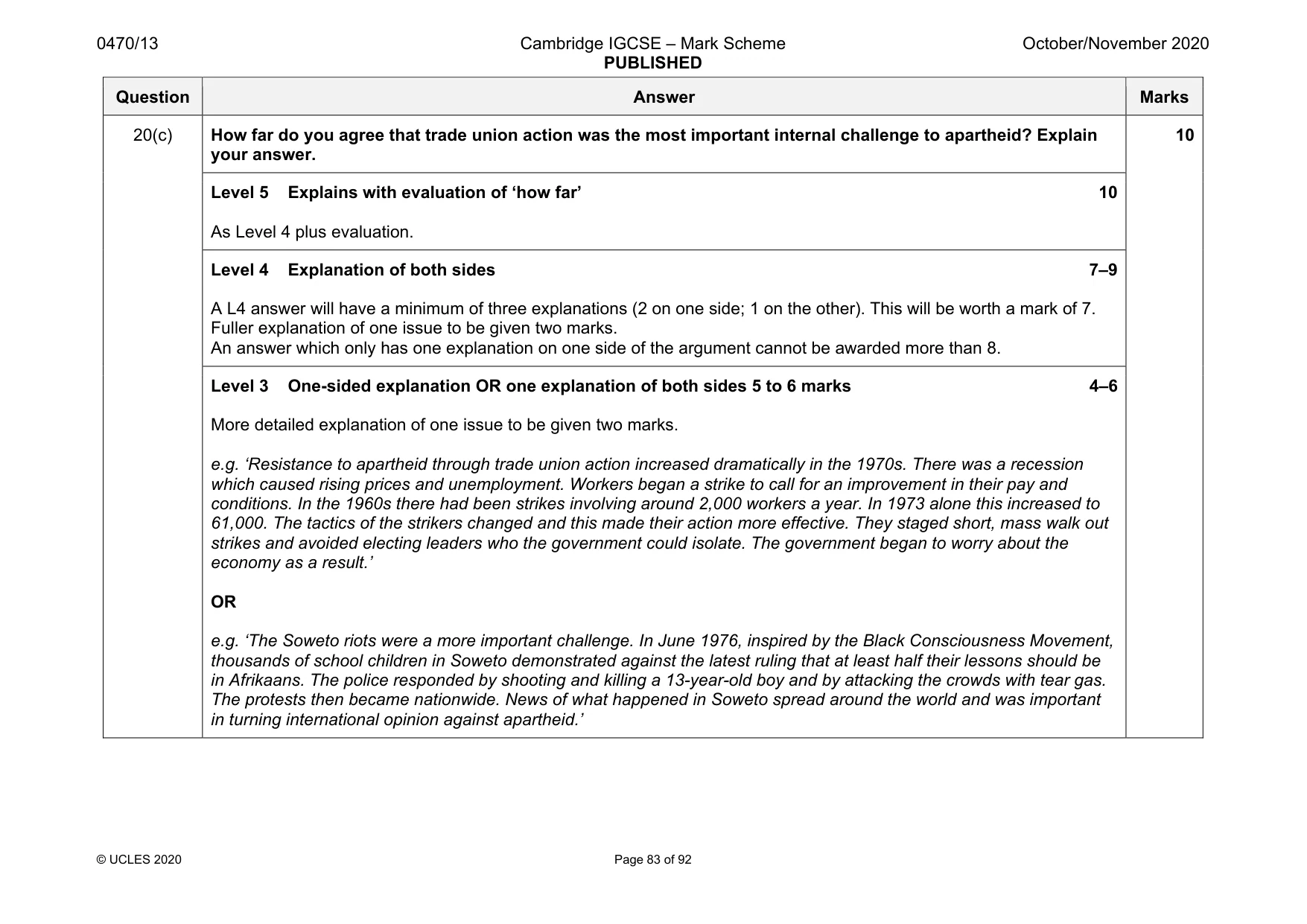 Mark scheme, page 83 of 92