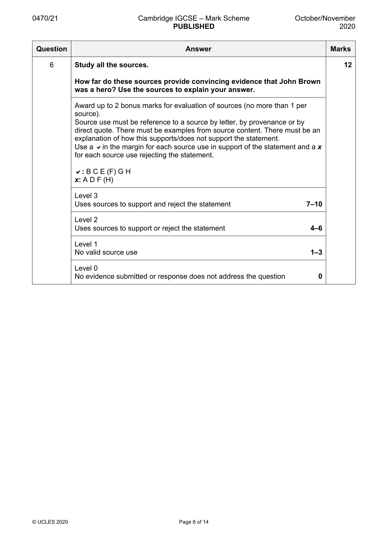 Mark scheme, page 8 of 14