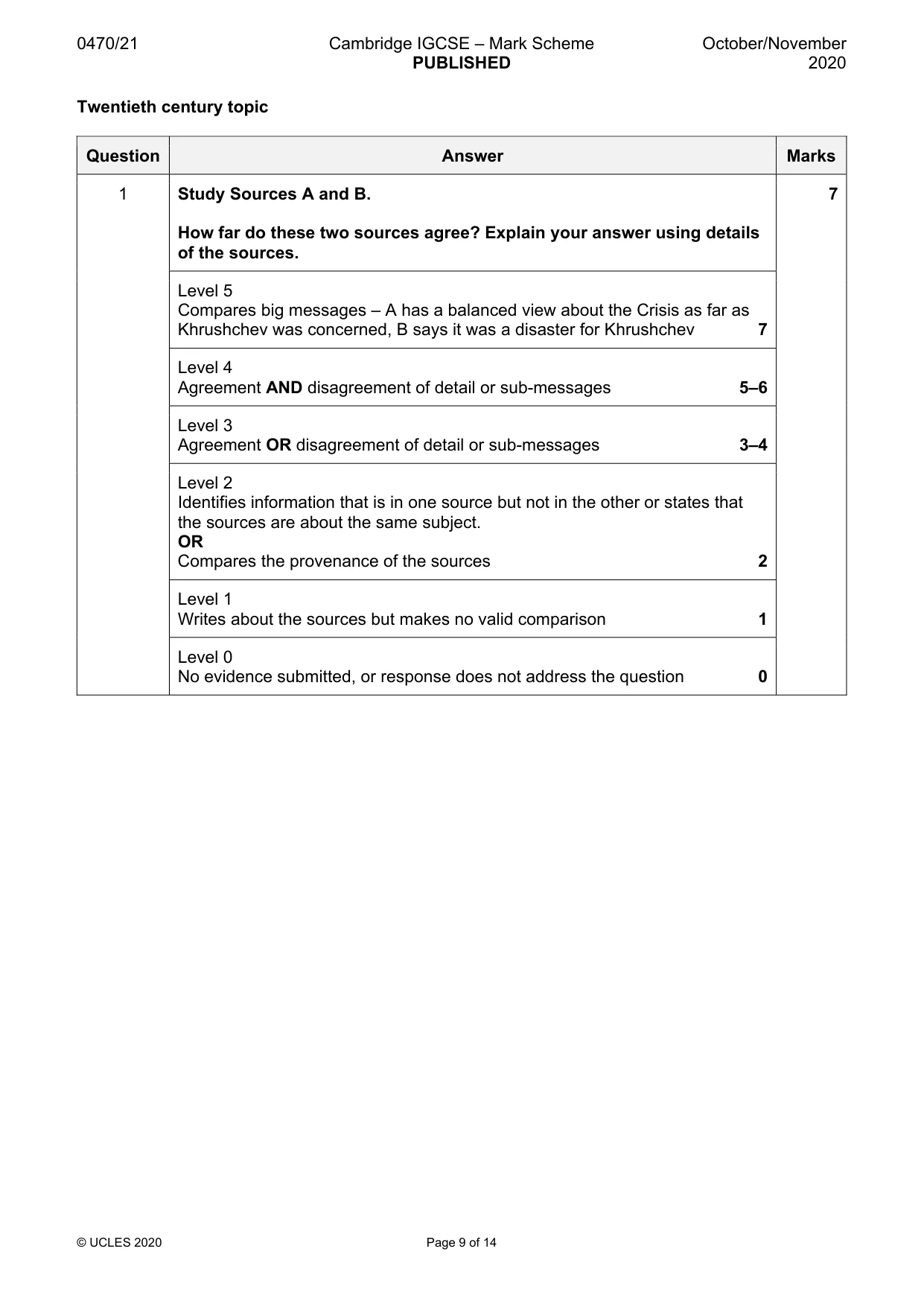 Mark scheme, page 9 of 14