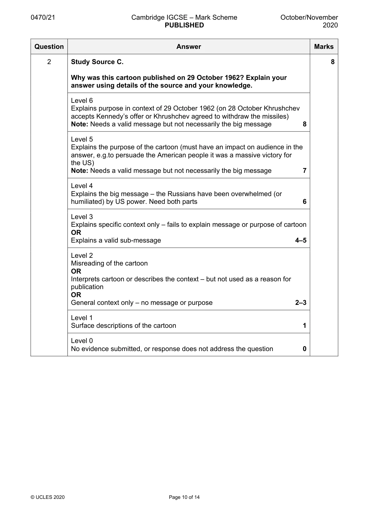 Mark scheme, page 10 of 14