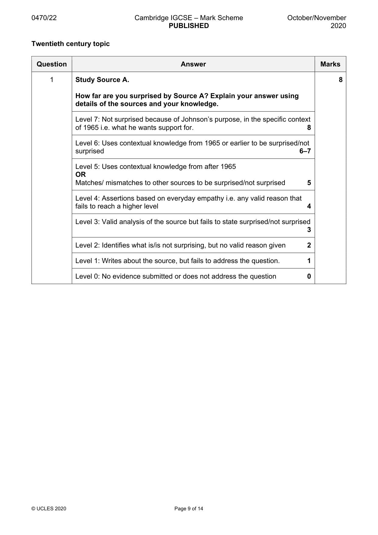 Mark scheme, page 9 of 14