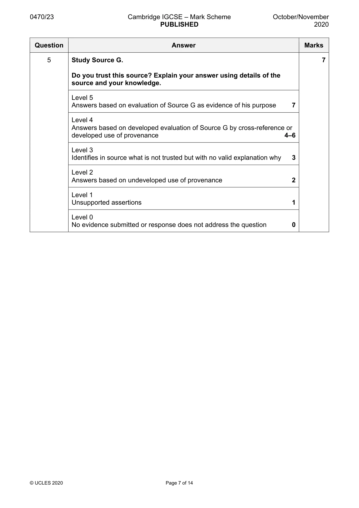Mark scheme, page 7 of 14