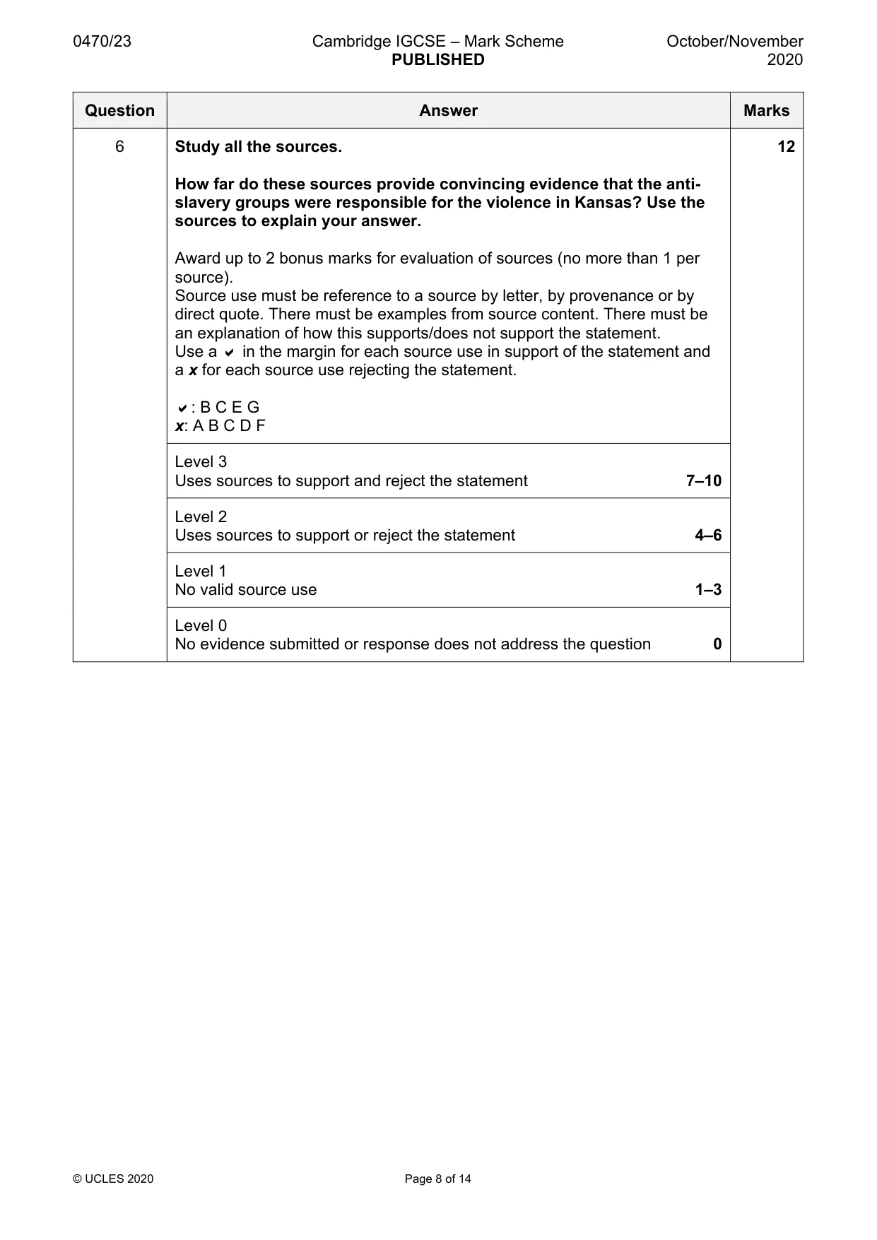 Mark scheme, page 8 of 14