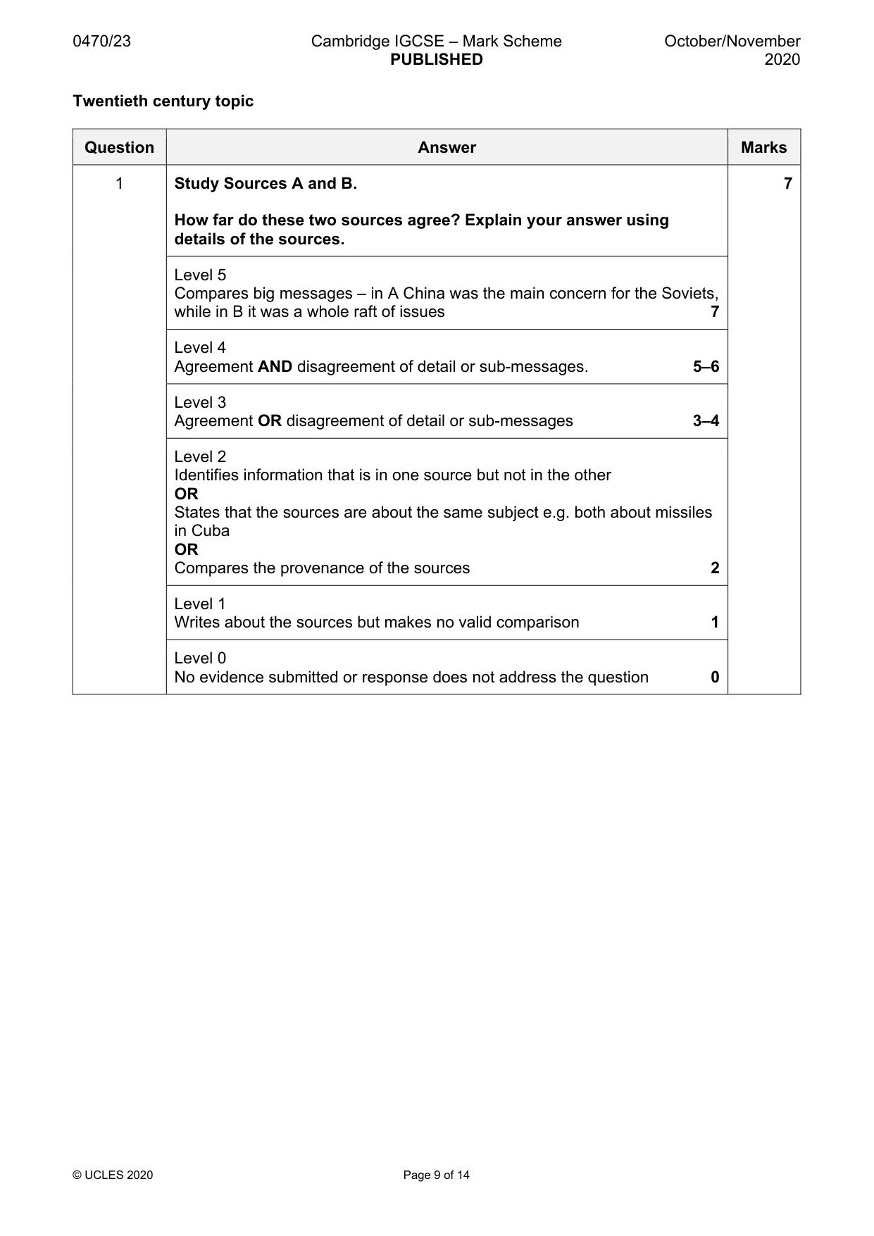 Mark scheme, page 9 of 14