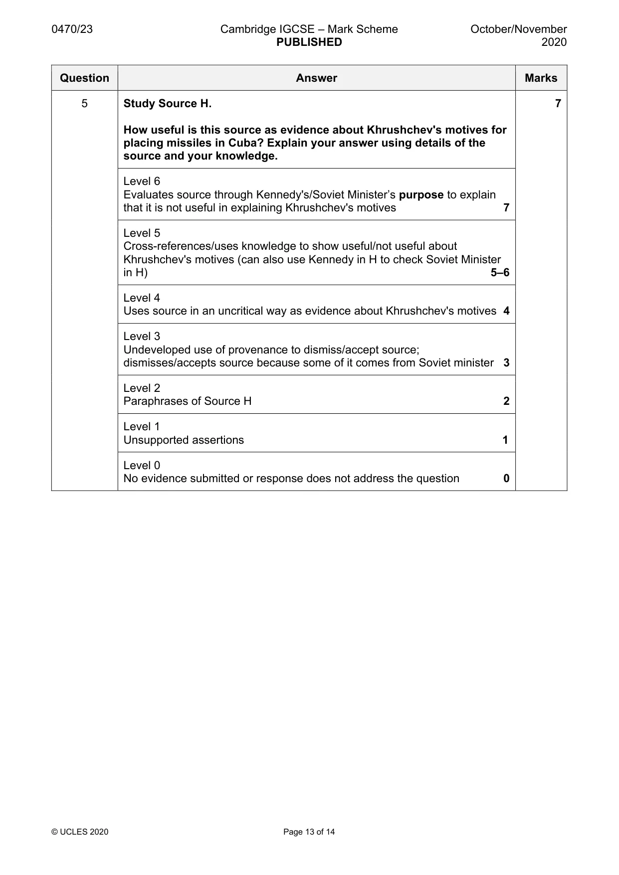 Mark scheme, page 13 of 14