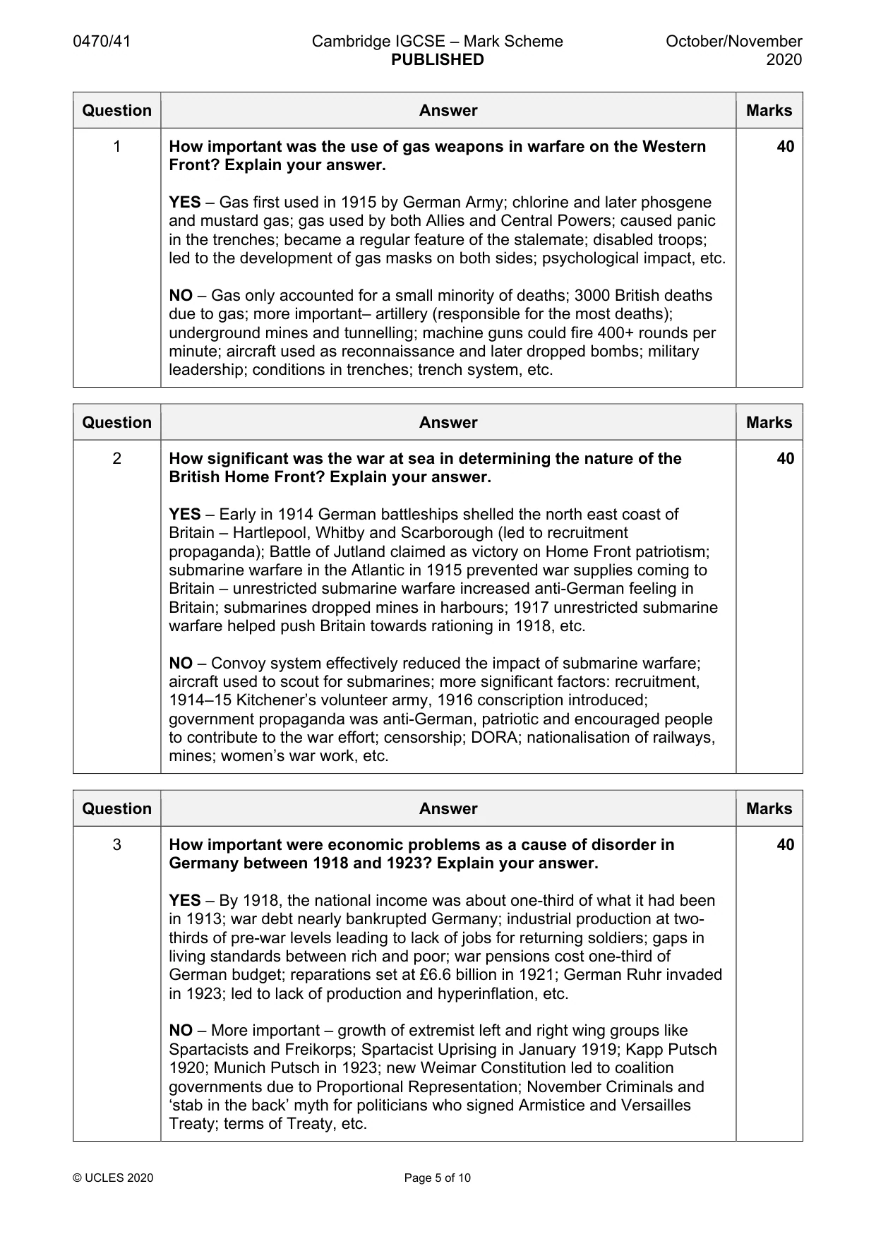 Mark scheme, page 5 of 10