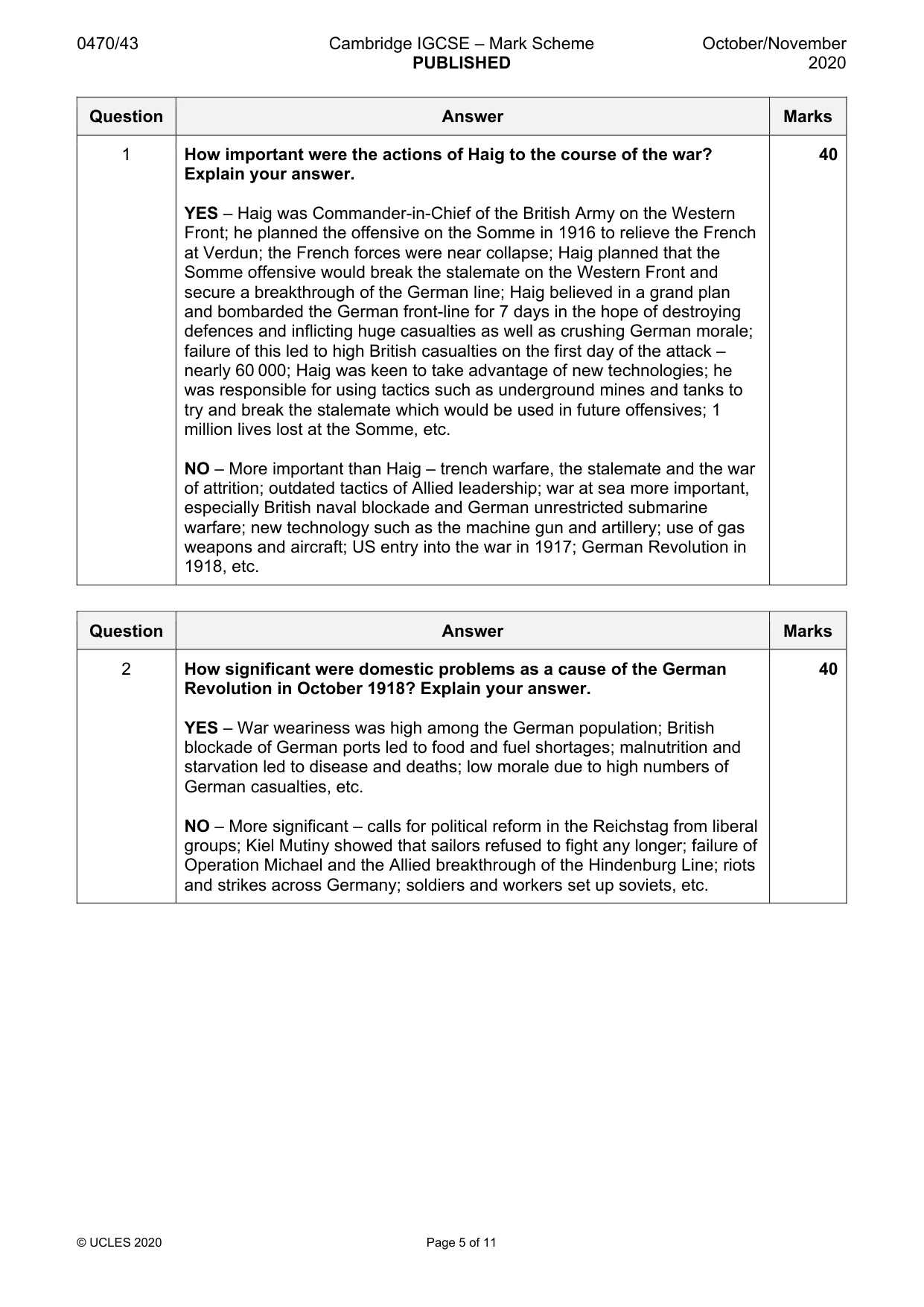 Mark scheme, page 5 of 11