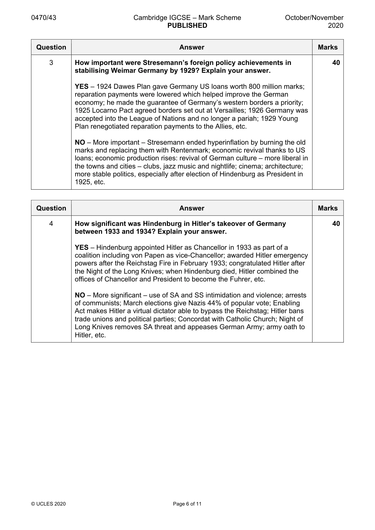 Mark scheme, page 6 of 11