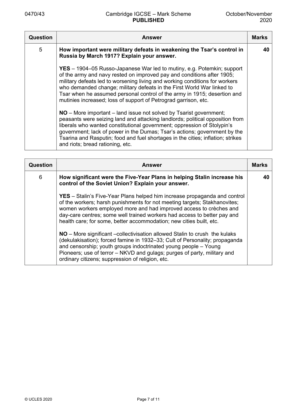 Mark scheme, page 7 of 11