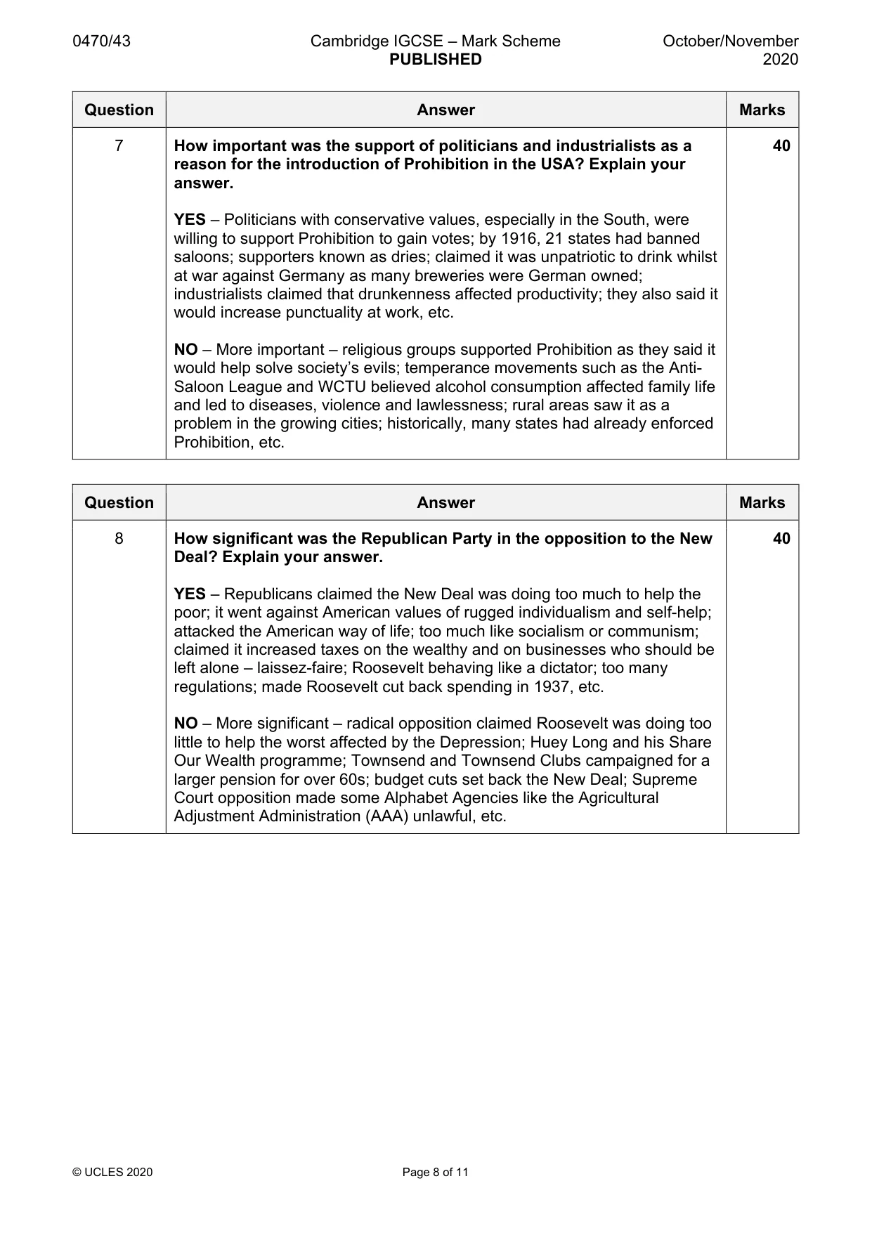 Mark scheme, page 8 of 11