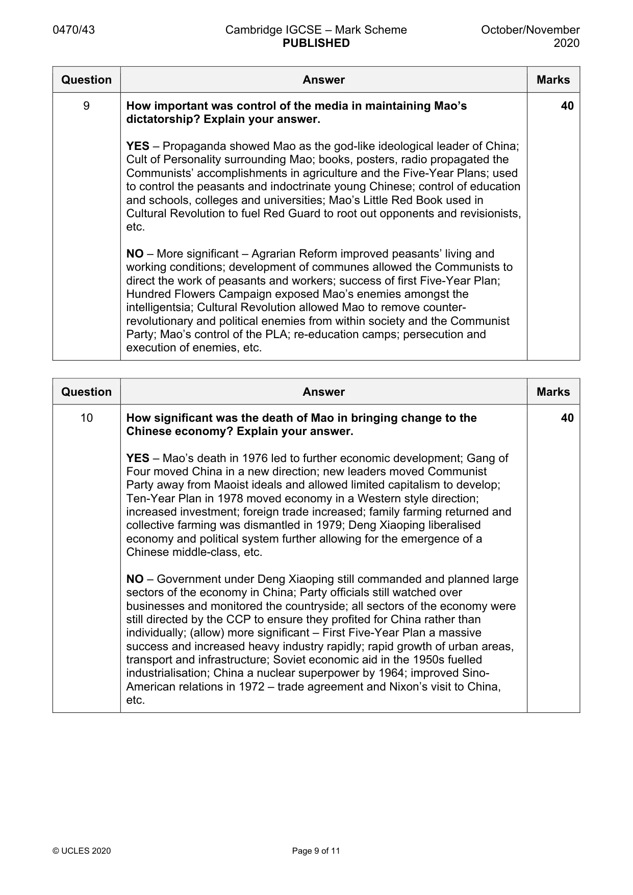 Mark scheme, page 9 of 11