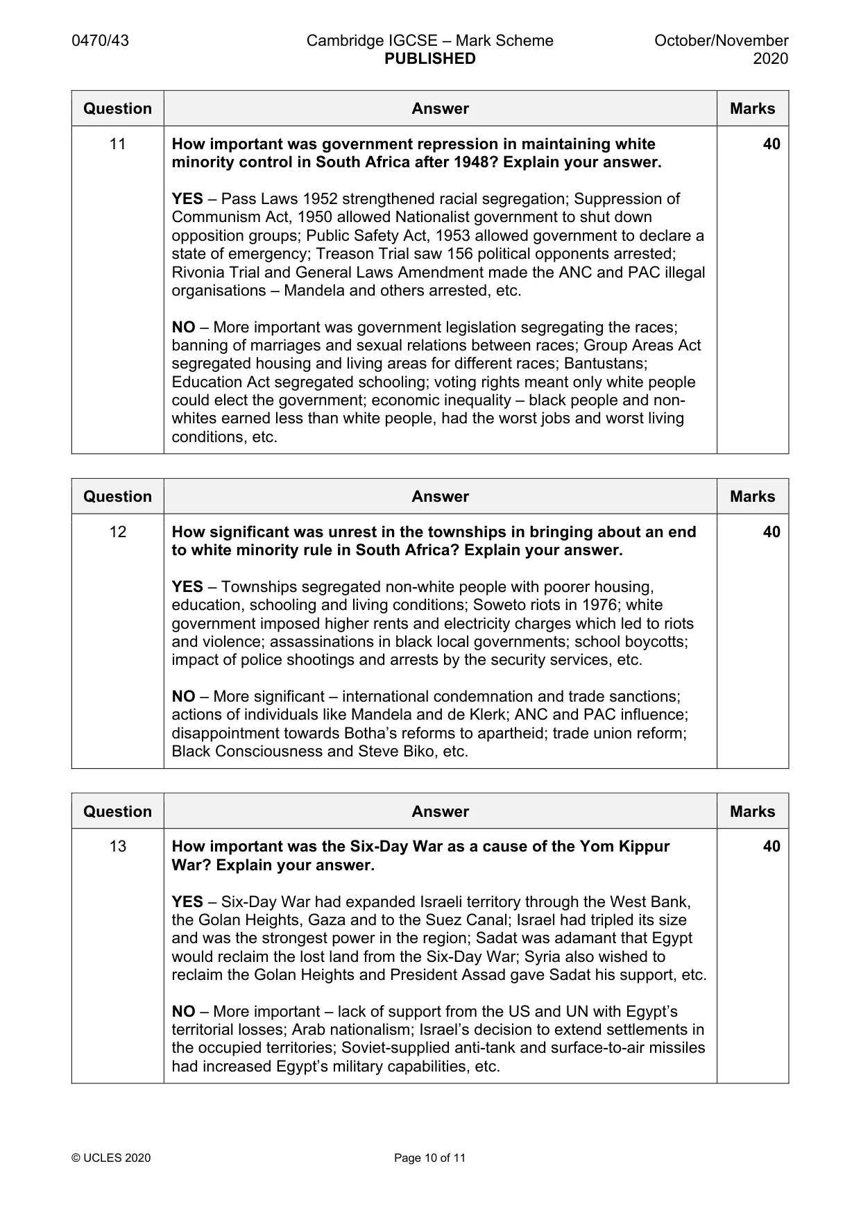 Mark scheme, page 10 of 11