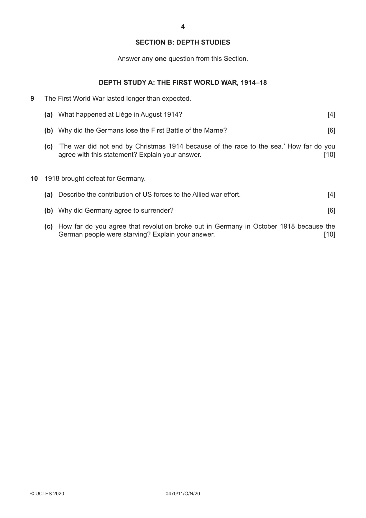 Cambridge IGCSE History 0470 2020 Oct/Nov Paper 1 · Variant 1 question paper, page 4 of 12